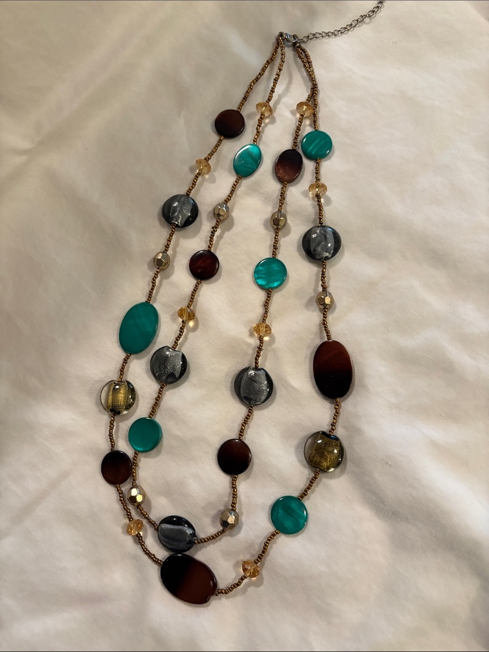 Multistrand Beaded Necklace in Turquoise, Brown & Gold
